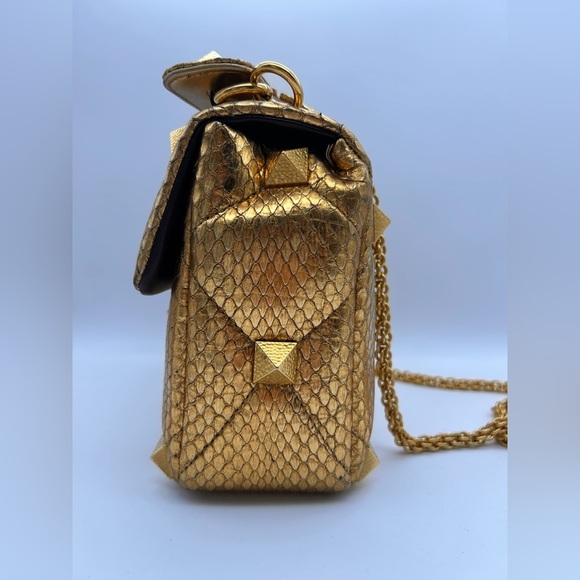 Valentino Roman Stud metallic gold python leather Bag Large Full Set - Picture 10 of 16